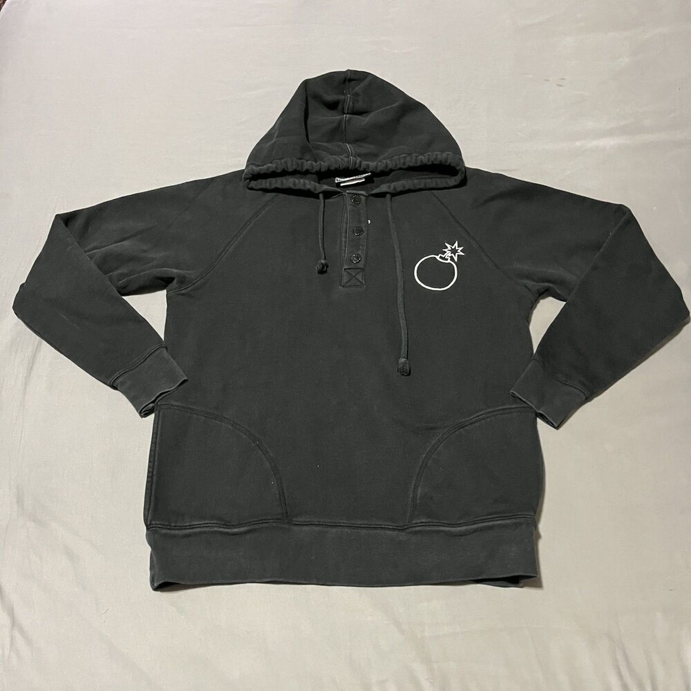 The Hundreds Adam Bomb Sweatshirt Hoodie Mens M Henley Black Chenille Pullover